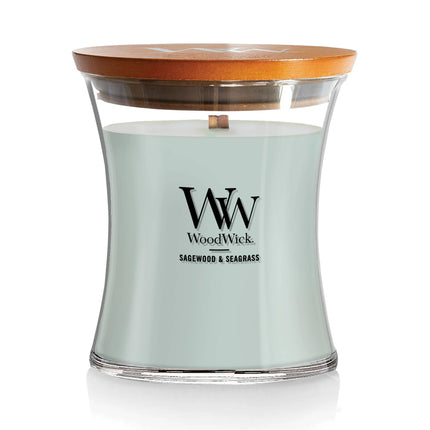 WoodWick® - Sagewood & Seagrass Candle – Crackling Wick, Crisp Ocean & Sage Aroma