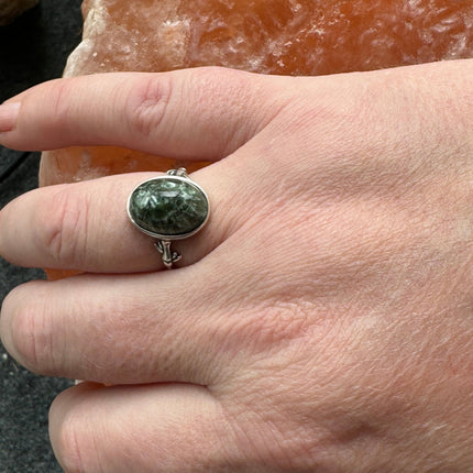 Seraphinite Ring, Adjustable 925 Silver Statement Ring, Green Stone Ring, Seraphinite Jewelry, Anxiety Ring, Crystal Shop Jewelry - Raven's Cauldron