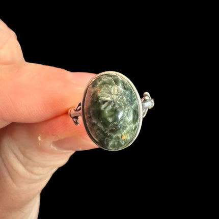 Seraphinite Ring, Adjustable 925 Silver Statement Ring, Green Stone Ring, Seraphinite Jewelry, Anxiety Ring, Crystal Shop Jewelry - Raven's Cauldron