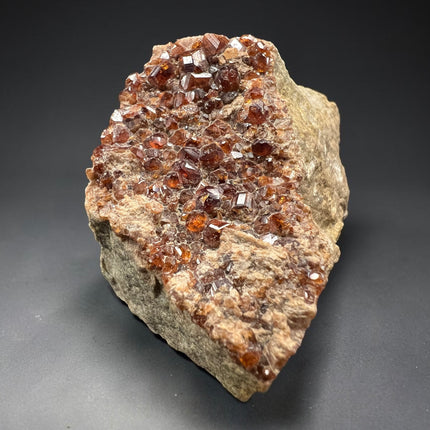 Spessartine Garnet crystals on natural matrix with sparkling druzy crystal clusters from Pakistan, 234 gram mineral specimen measuring 3 x 1.5 x 1.75 inches, Raven's Cauldron, Delaware, OH