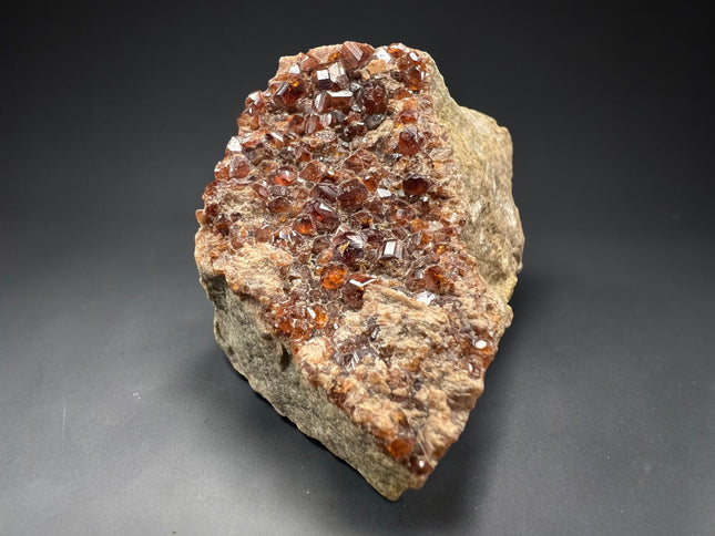 Spessartine Garnet crystals on natural matrix with sparkling druzy crystal clusters from Pakistan, 234 gram mineral specimen measuring 3 x 1.5 x 1.75 inches, Raven's Cauldron, Delaware, OH