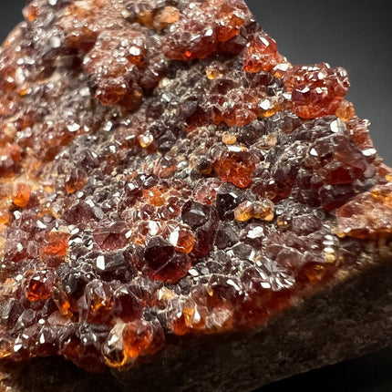 Natural Spessartine Garnet on matrix mineral specimen featuring druzy crystal clusters from Pakistan, Raven's Cauldron, Delaware, OH