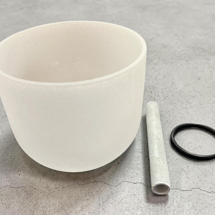 9 inch frosted crystal singing bowl F# 379 Hz with suede striker and O-ring for sound healing meditation Raven’s Cauldron, Delaware, OH