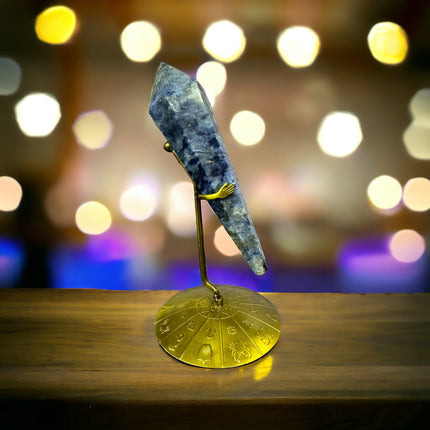 Sodalite Crystal Scepter with Zodiac Stand - Raven's Cauldron