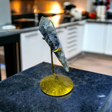 Sodalite Crystal Scepter with Zodiac Stand - Raven's Cauldron