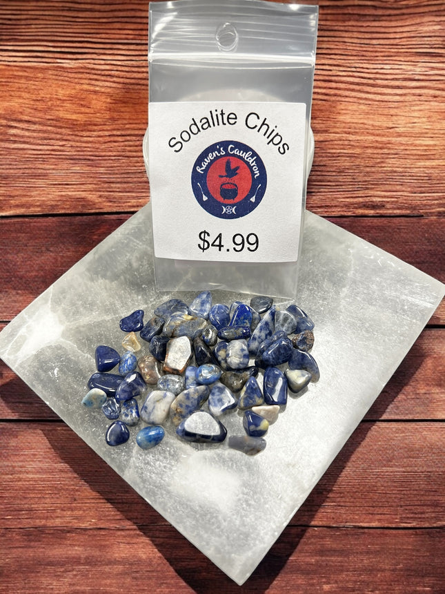 Sodalite Gemstone Chips, 1 oz bag, Raven's Cauldron, 6 N. Sandusky St., Delaware, OH 43015