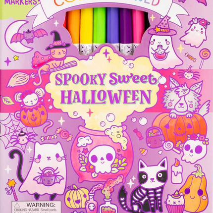Colorworld Spooky Sweet Halloween coloring set with 8 markers, glow-in-the-dark stickers and cute Halloween coloring pages
