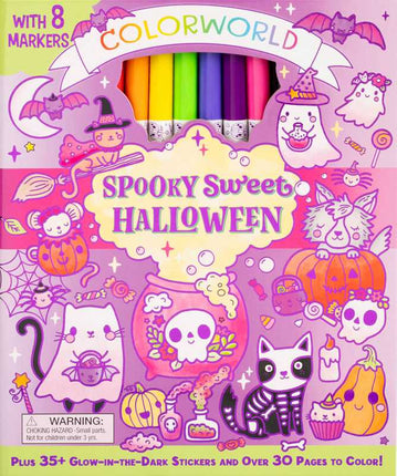 Colorworld Spooky Sweet Halloween coloring set with 8 markers, glow-in-the-dark stickers and cute Halloween coloring pages