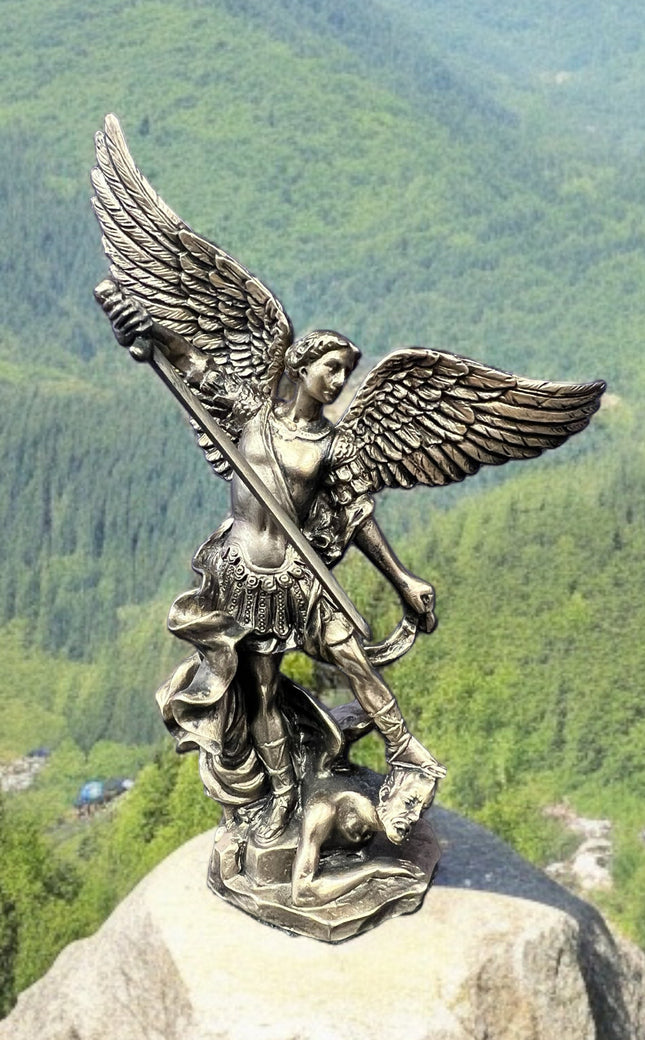 St. Michael Standing over Demon, Archangel Warrior Miniature Statue by Veronese Design - Raven's Cauldron