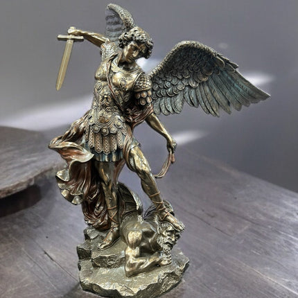 St. Michael Standing over Demon, Archangel Warrior Statue by Veronese Design - 21.5 inches - Raven's Cauldron