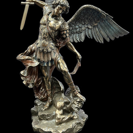 St. Michael Standing over Demon, Archangel Warrior Statue by Veronese Design - 21.5 inches - Raven's Cauldron