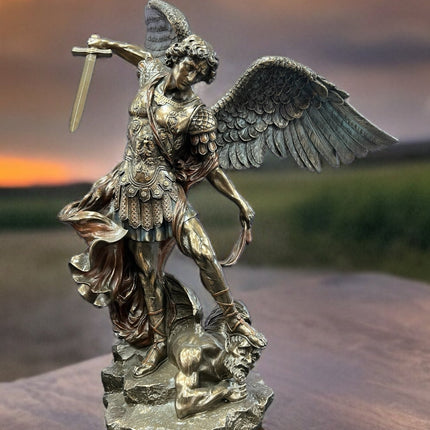 St. Michael Standing over Demon, Archangel Warrior Statue by Veronese Design - 21.5 inches - Raven's Cauldron