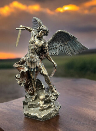 St. Michael Standing over Demon, Archangel Warrior Statue by Veronese Design - 21.5 inches - Raven's Cauldron