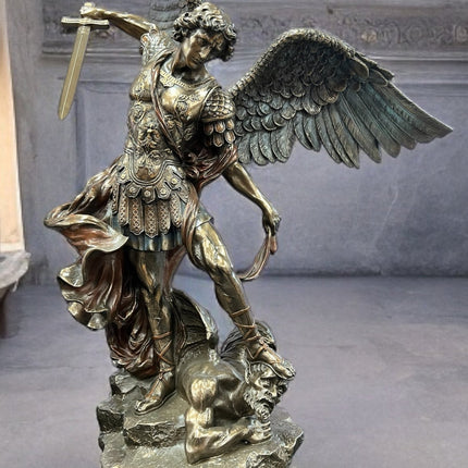 St. Michael Standing over Demon, Archangel Warrior Statue by Veronese Design - 21.5 inches - Raven's Cauldron