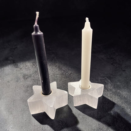 Selenite star chime candle holder for crystal cleansing and charging with 0.5 inch candle opening, Raven's Cauldron, 6 N Sandusky St, Delaware, OH 43015