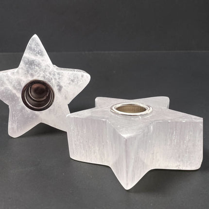 Selenite star chime candle holder for crystal cleansing and charging with 0.5 inch candle opening, Raven's Cauldron, 6 N Sandusky St, Delaware, OH 43015
