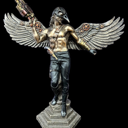 Steampunk, Crow Masked Warrior with Mechanical Wings Statue by Veronese Design - Raven's Cauldron