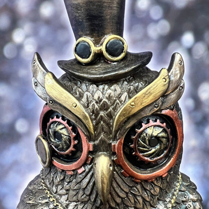 Steampunk Mechanical Owl Standing on Books Statue by Veronese Design - Raven's Cauldron