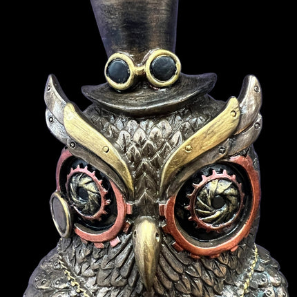 Steampunk Mechanical Owl Standing on Books Statue by Veronese Design - Raven's Cauldron