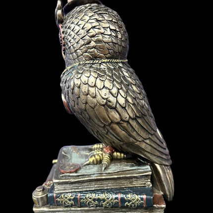 Steampunk Mechanical Owl Standing on Books Statue by Veronese Design - Raven's Cauldron