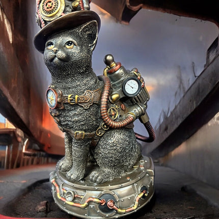 Steampunk Mechanical Sitting Cat Tinkerer Statue by Veronese Design - Raven's Cauldron