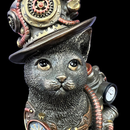 Steampunk Mechanical Sitting Cat Tinkerer Statue by Veronese Design - Raven's Cauldron