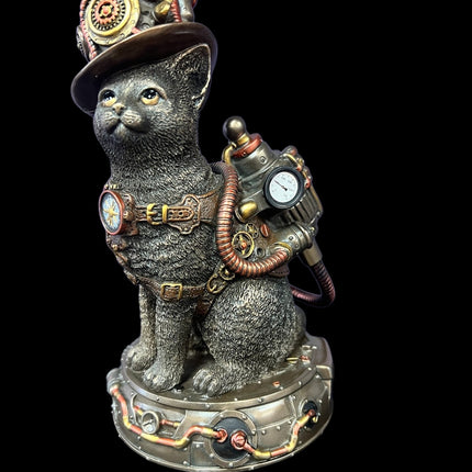 Steampunk Mechanical Sitting Cat Tinkerer Statue by Veronese Design - Raven's Cauldron