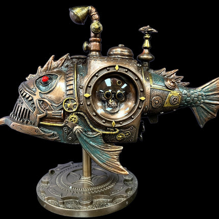 Steampunk, Mechanical, Submarine, Melanocetus-Unus, Angler Fish Statue by Veronese Design - Raven's Cauldron