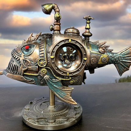 Steampunk, Mechanical, Submarine, Melanocetus-Unus, Angler Fish Statue by Veronese Design - Raven's Cauldron