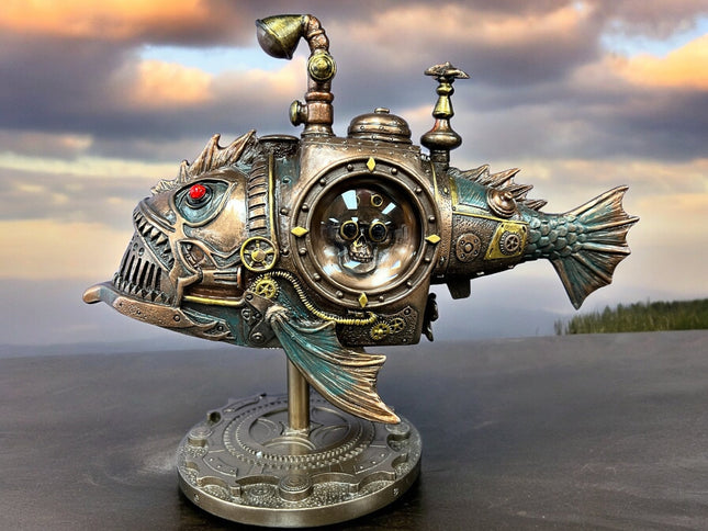 Steampunk, Mechanical, Submarine, Melanocetus-Unus, Angler Fish Statue by Veronese Design - Raven's Cauldron