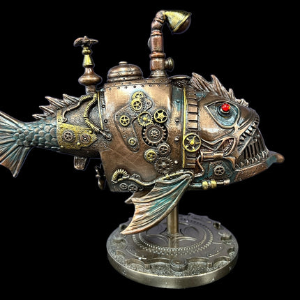 Steampunk, Mechanical, Submarine, Melanocetus-Unus, Angler Fish Statue by Veronese Design - Raven's Cauldron