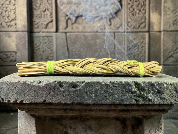 4 inch sweetgrass braid smudge stick for cleansing and blessing rituals, Raven's Cauldron, 6 N Sandusky St, Delaware, OH