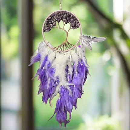 Tree of Life Purple Pearl Dreamcatcher - with Amethyst - Raven's Cauldron