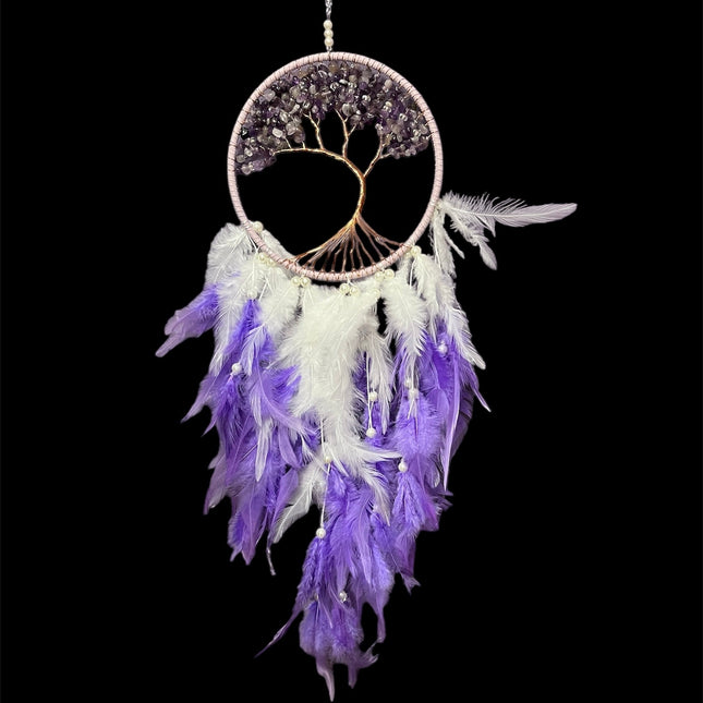 Tree of Life Purple Pearl Dreamcatcher - with Amethyst - Raven's Cauldron