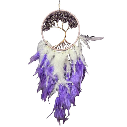 Tree of Life Purple Pearl Dreamcatcher - with Amethyst - Raven's Cauldron