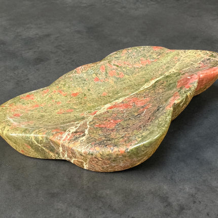 Unakite crystal cloud shaped bowl polished green and pink stone 5.5 inch Raven's Cauldron, Delaware, OH