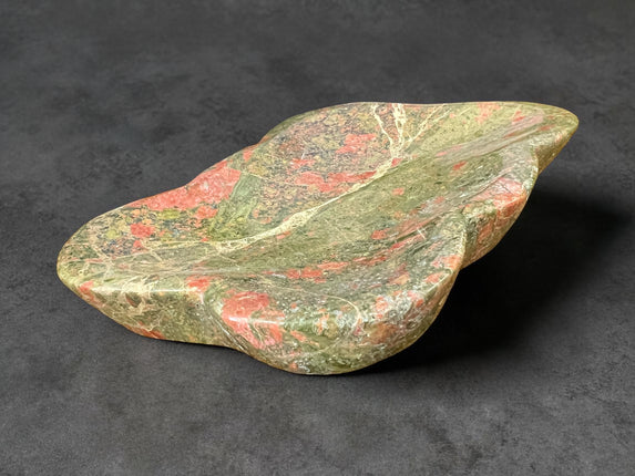 Unakite crystal cloud shaped bowl polished green and pink stone 5.5 inch Raven's Cauldron, Delaware, OH