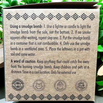 Soul Sticks White Sage Smudge Bomb Incense set with 5 white sage smudge bombs and 1 holder, perfect for cleansing negative energy, joy, excitement, and magical rituals, made in India, available at Raven’s Cauldron, 6 N Sandusky St, Delaware, OH 43015