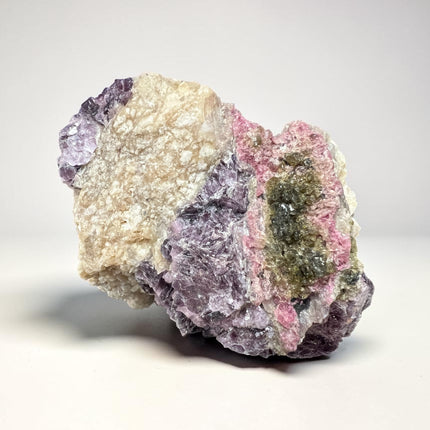 Large Watermelon Tourmaline crystal embedded in Lepidolite mica matrix specimen weighing 729 grams with pink, green, and purple coloration, Raven's Cauldron, Delaware, OH