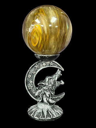 Yellow Gazing Ball - Slag Glass - Raven's Cauldron