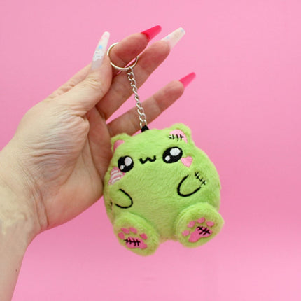 Zombie Fat Cat plush keychain by Kawaii Hair Candy, kawaii horror bag accessory