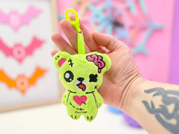 Creepy Cute Gurokawa plush zombie bear bag charm keychain by Kawaii Hair Candy