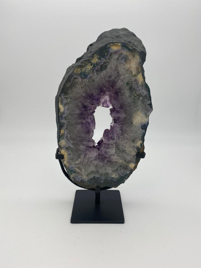 Amethyst Geode on iron stand - Raven's Cauldron