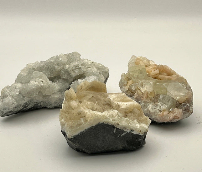 Apophyllite with Stilbite clusters - Raven's Cauldron