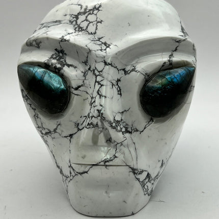 Howlite Alien Skull with Labradorite Eyes - Raven's Cauldron