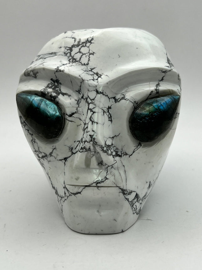 Howlite Alien Skull with Labradorite Eyes - Raven's Cauldron