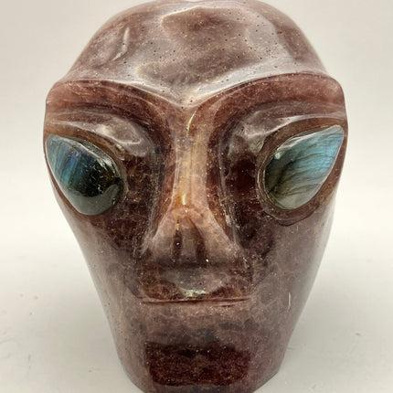 Strawberry Quartz Alien Skull with Labradorite Eyes - Raven's Cauldron