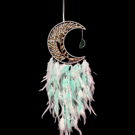 Green Amazonite Moon Dreamcatcher - with Amazonite Chips - Raven's Cauldron