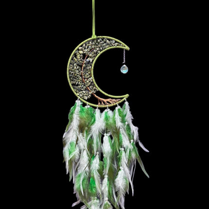 Green Jade Moon Dreamcatcher - with Jade Chips - Raven's Cauldron