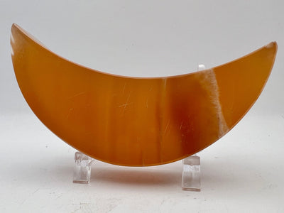 Hand-Carved Honey Calcite Crescent Moon Carving – 4 Inches Tall